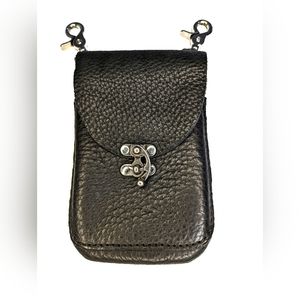 Handmade Genuine leather clip on purse black 3 compartments sling clasp woven